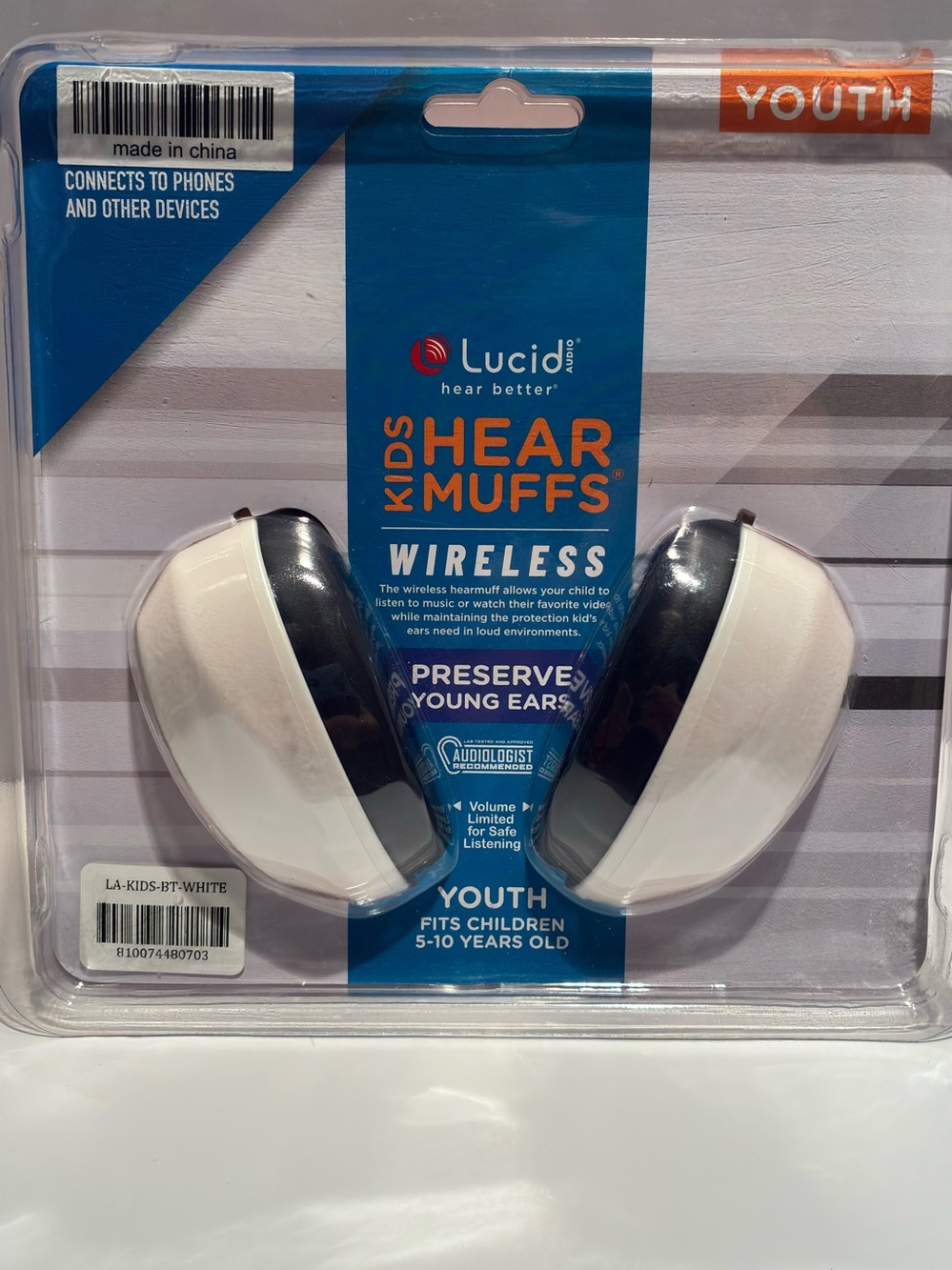 Kids Hear Muffs Wireless Youth Headphones - White and Black